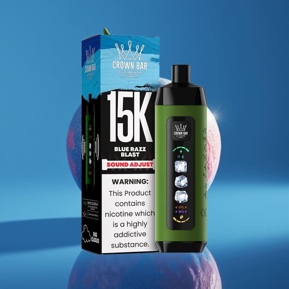 Al Fakher 15k Ice Adjust Clouds Disposable Device - Plavi Razz Eksplozija, 15000 puševa, 22ml, LED ekran