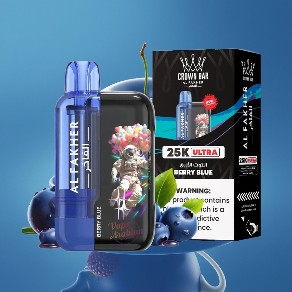 Al Fakher Crown Bar Ultra 25K Disposable Vape - Plava Bobica (Berry Blue) s LED zaslonom i Type-C punjenjem