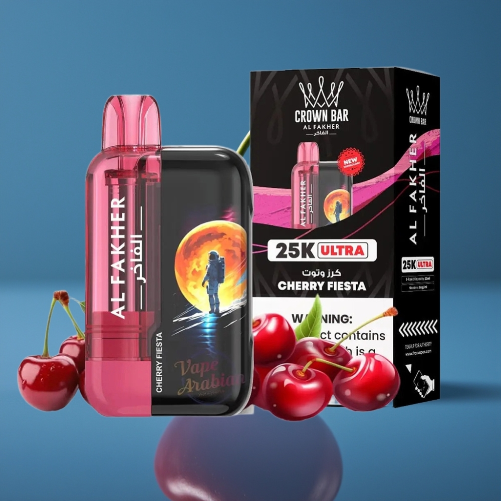 Al Fakher Crown Bar Ultra 25K Disposable Vape Trešnja Fiesta 22mL 50mg Mesh Coil
