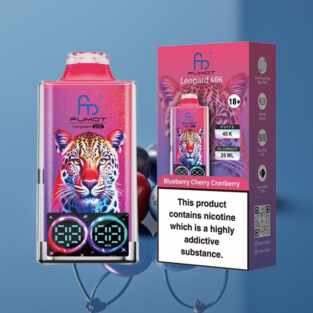 Fumot Leopard 40K Puffs Dual Mesh Tipkovni Punjenje Jagoda Trešnja Brusnica