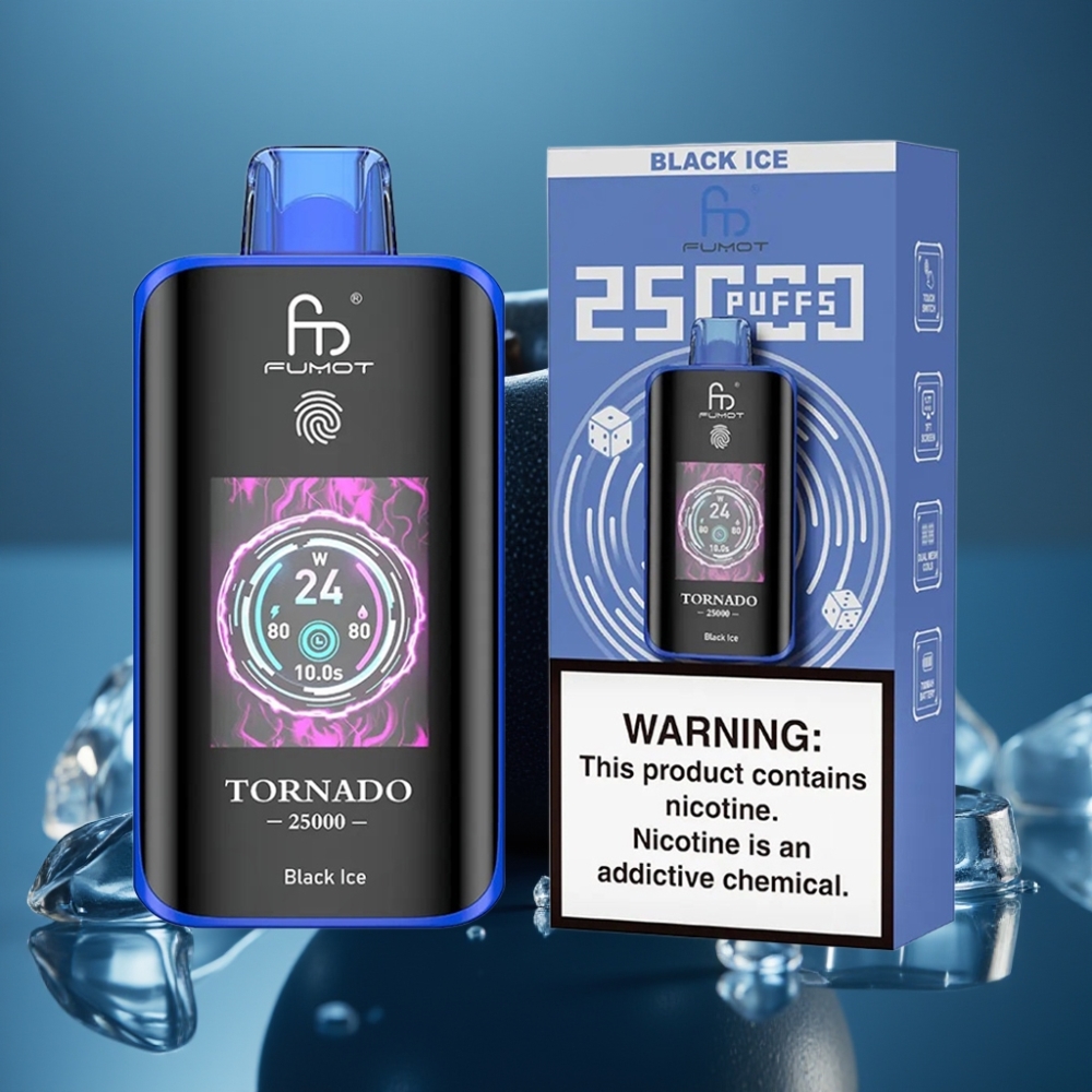 Fumot Tornado 25000 Puffovi HD Ekran 700mAh Baterija Crni Led
