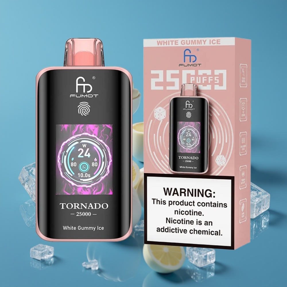 Fumot Tornado 25000 Puffs HD Ekran 700mAh Bijeli Gumeni Led