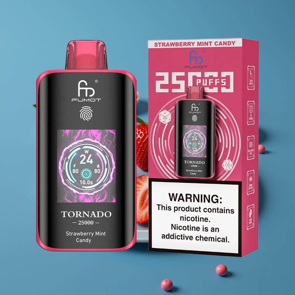 Fumot Tornado 25000 Puffs HD Ekran Jagoda Mentol Bombica 20ml Tip-C