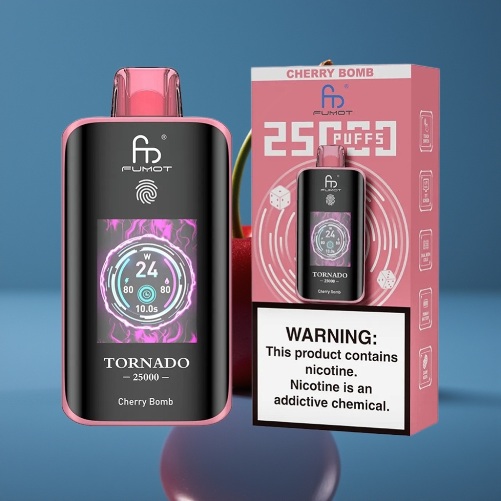 Fumot Tornado 25000 Puffs HD Ekran Tip-C Trešnja Bomb