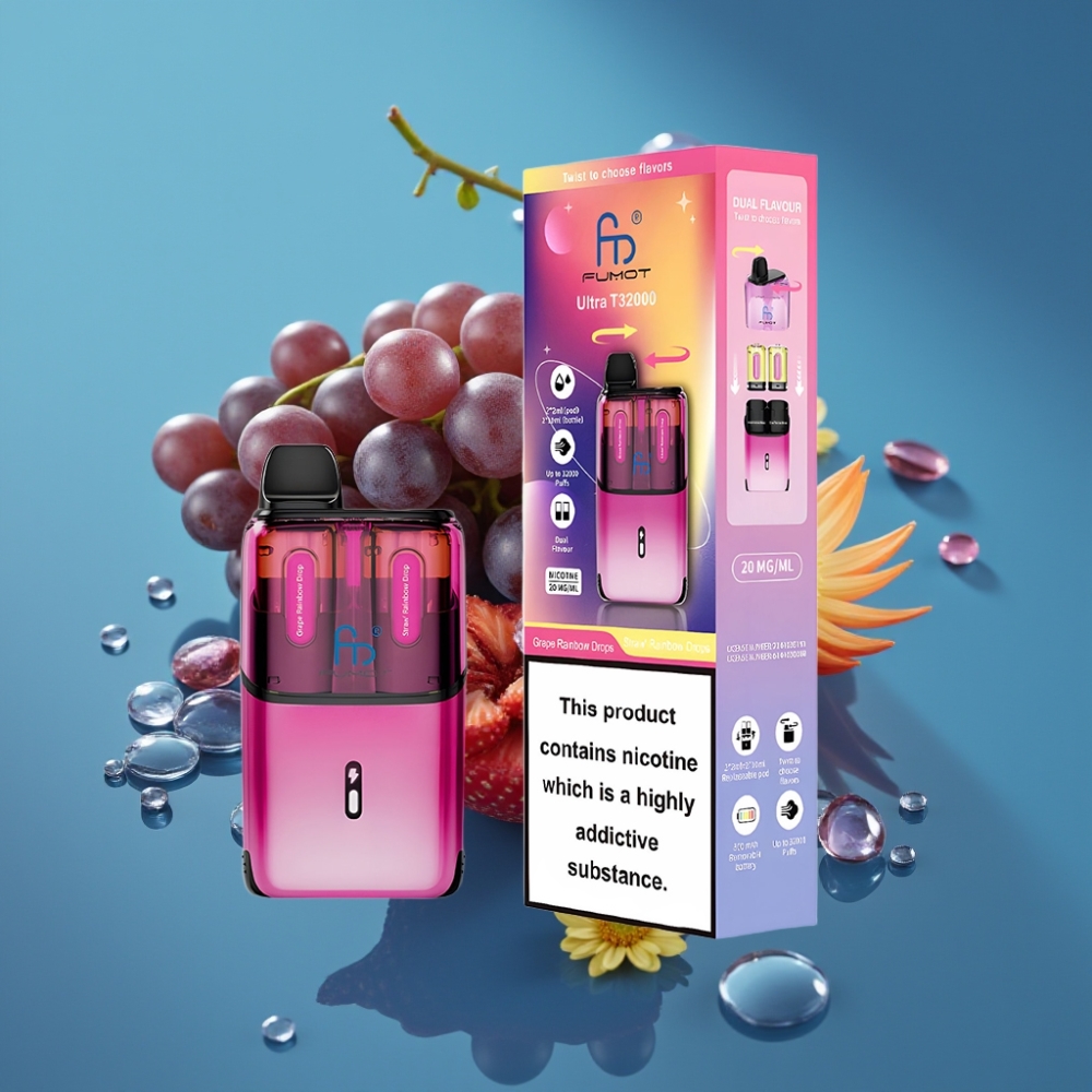 Fumot Ultra T32000 Jednokratna Vape s 32000 Puševa, 800mAh, 24ml, Tip-C Punjenje, Napredni Mesh Coil - Jagoda Rainbow Drops