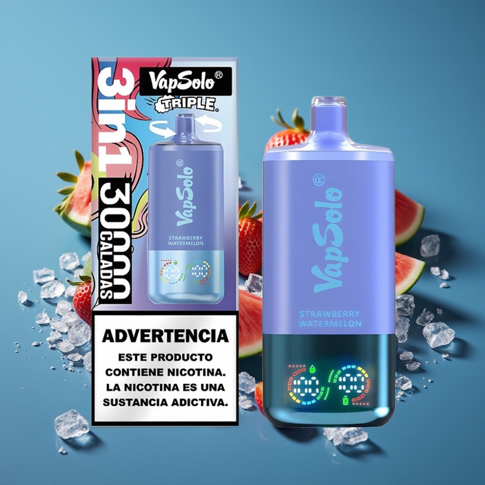 VapSolo Triple 30000 Puffs Jagoda Lubenica & Borovnica Led 40ml 50mg/ml Type-C