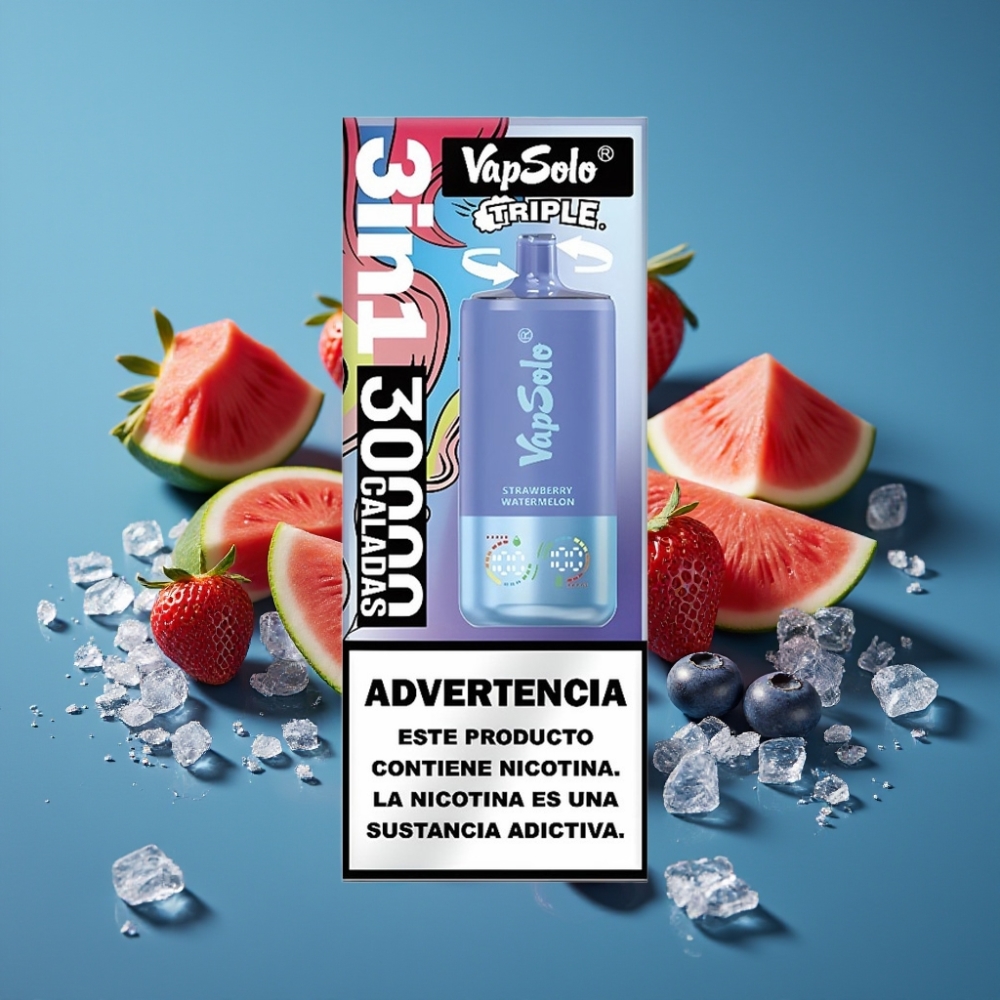 VapSolo Triple 30000 Puffs Jagoda Lubenica & Borovnica Led 40ml 50mg/ml Type-C