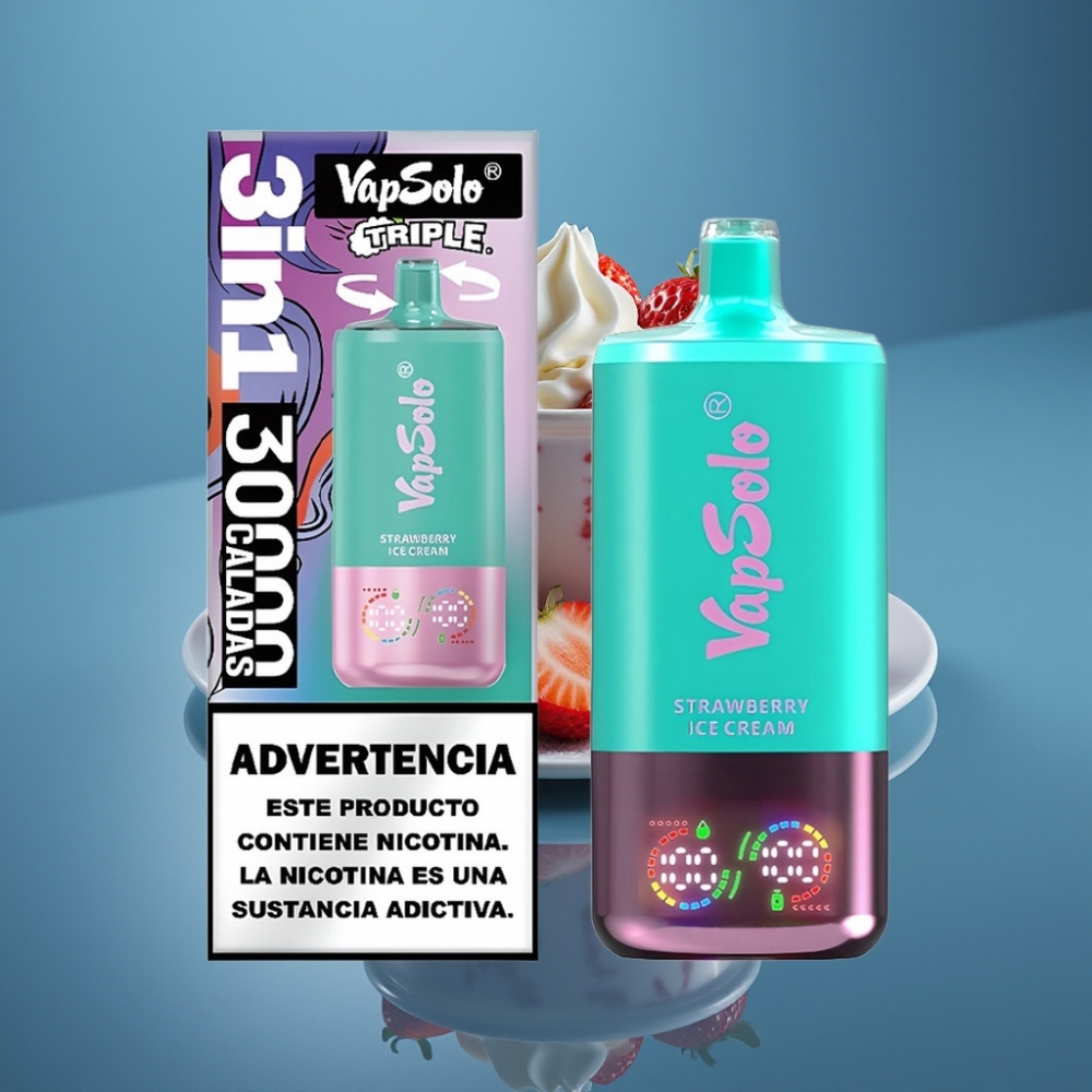 VapSolo Triple 30000 Puffs Jagoda Sladoled 40ml 20mg/50mg Type-C