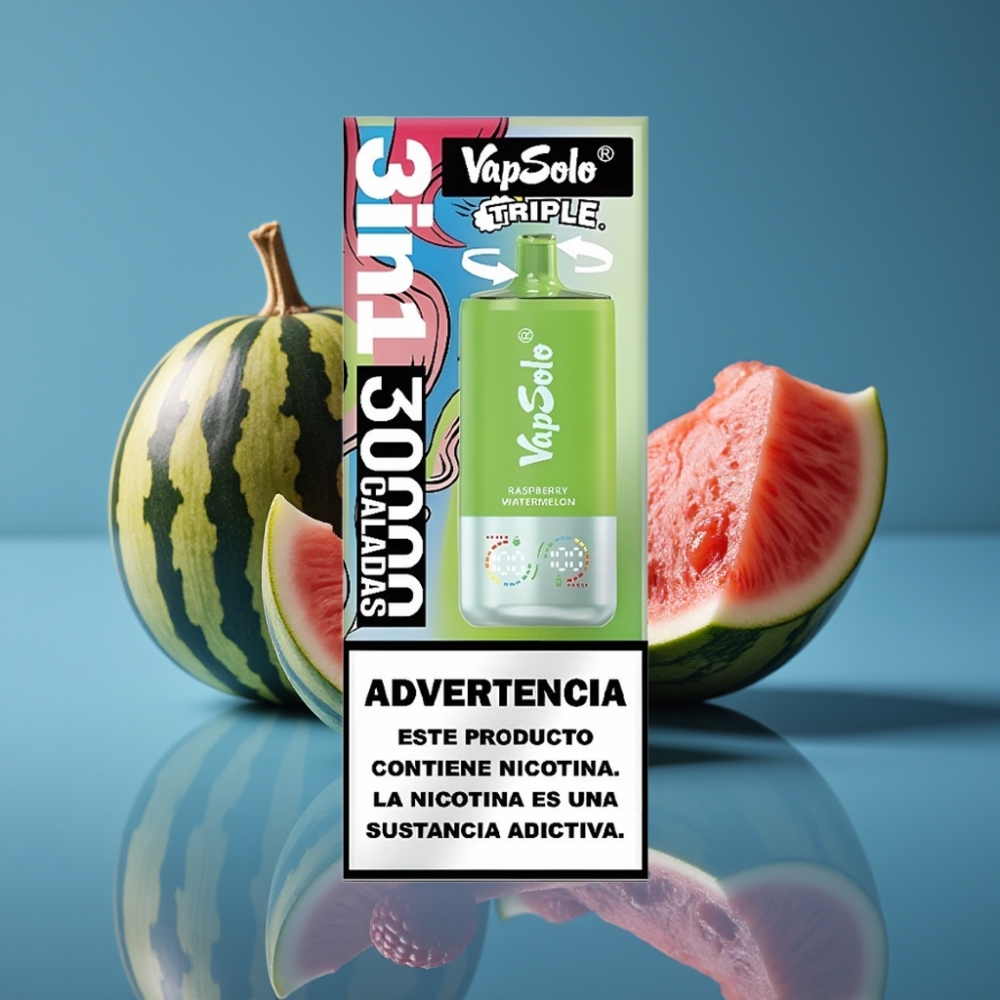 VapSolo Triple 30000 Puffs Malina Lubenica 40ml Type-C