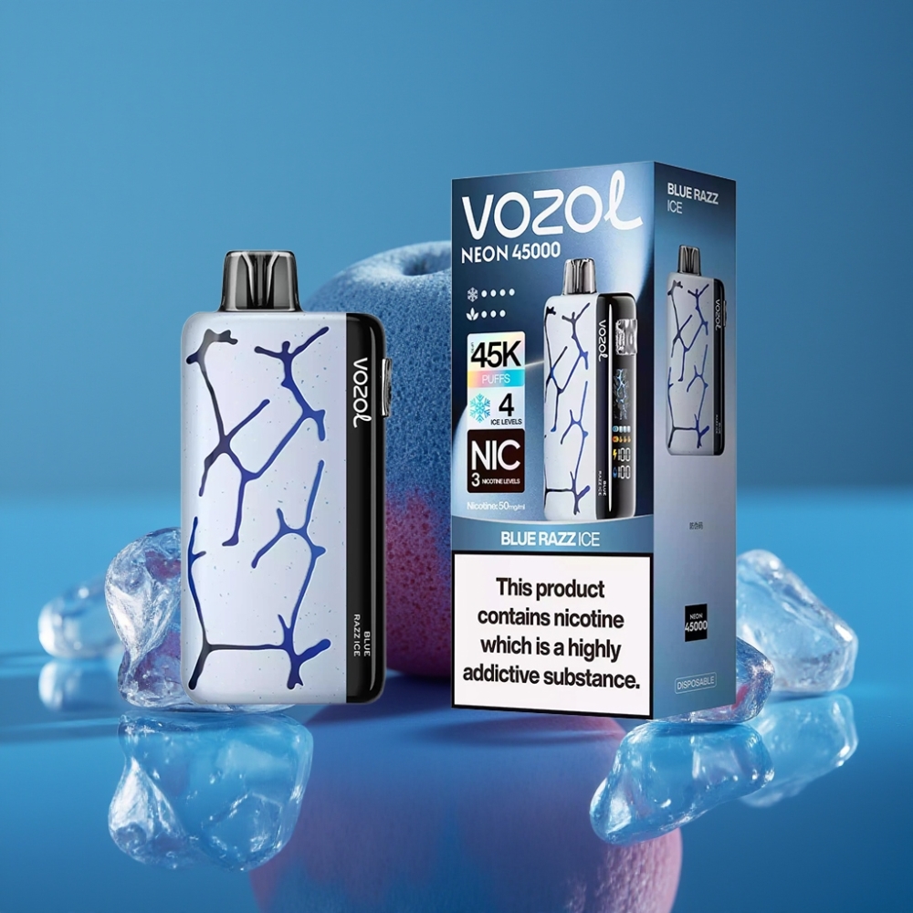 Vozol Neon 45K 45000 Pufova Disposable Vape Plavi Razz Led s Podesivim Ice i Zrakom