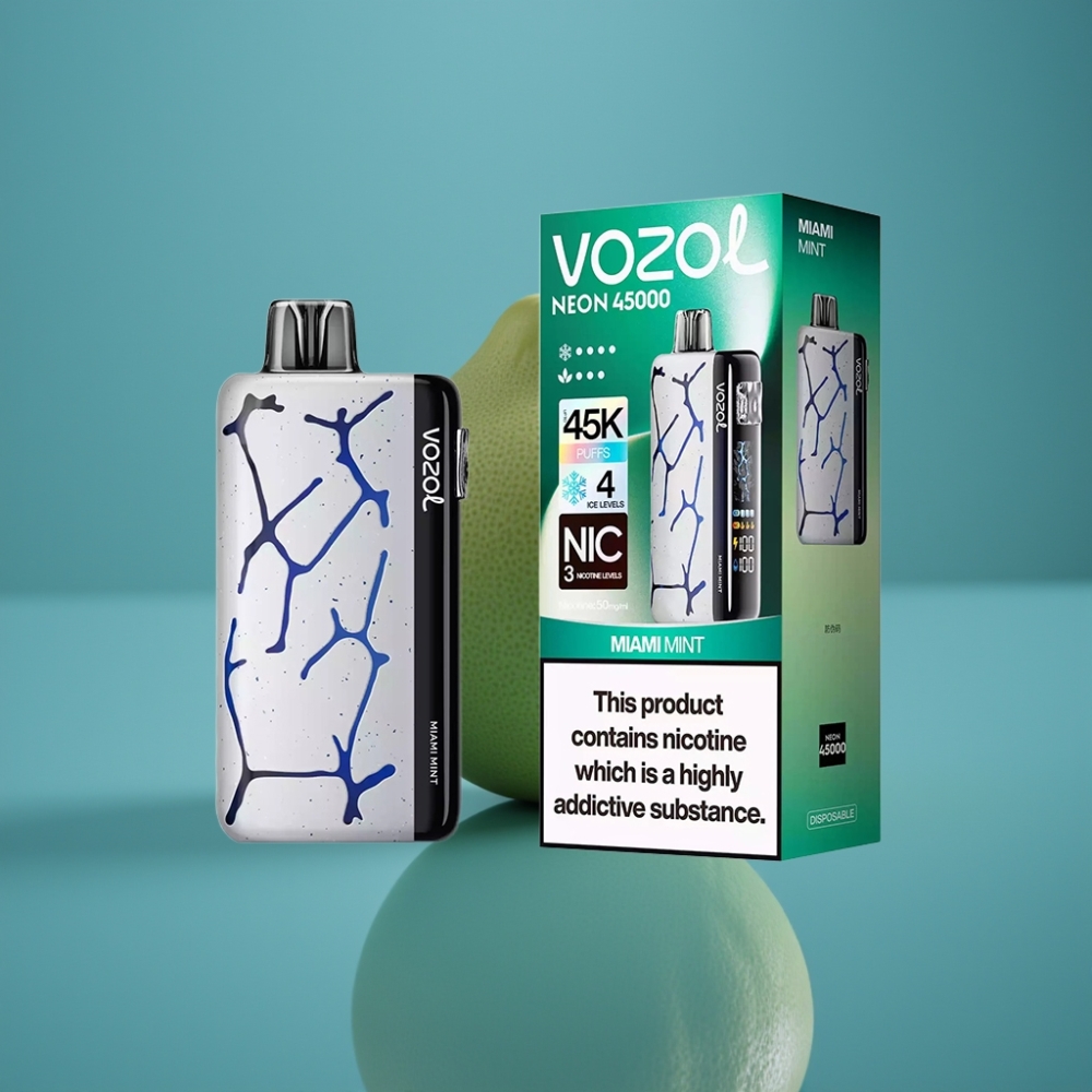 Vozol Neon 45k 45000 Pufova Jednokratna Vape s Podesivim Ledom i Zrakom Miami Metvica